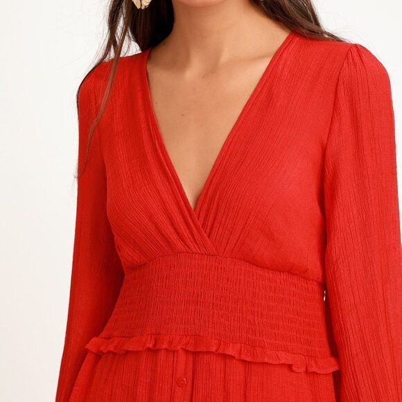 Lulus 'Go For It' Long Sleeve Midi Dress size XS in Red - Picture 3 of 14